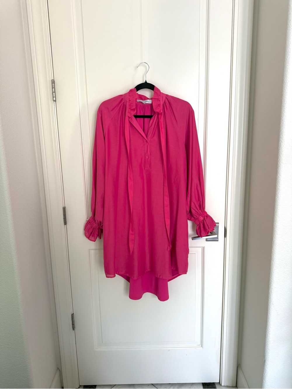 Alexandra Neon Pink High Low Hem Silk Dress Australia Lycium Small Long Sleeves